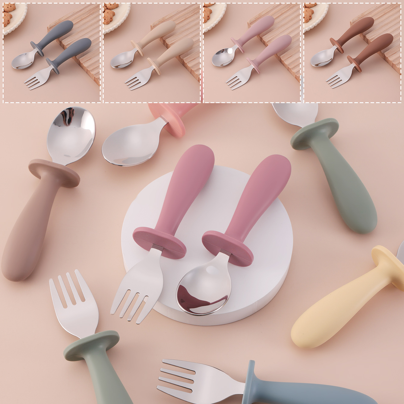 Baby Food Utensils Set - Color Kids 2PCS Stainless Steel Spoon
