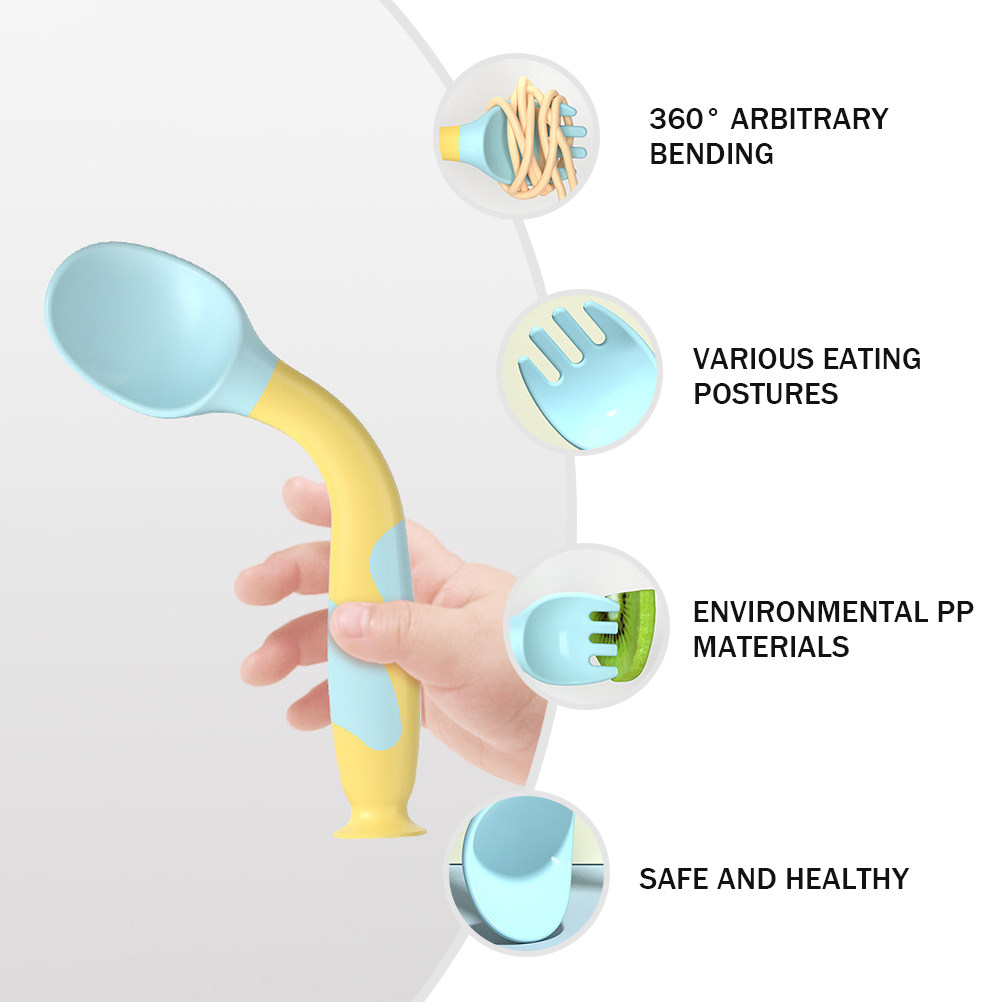 1Set Baby Fork Spoon Auxiliary - огляд і ціна Baby Food Utensils Set