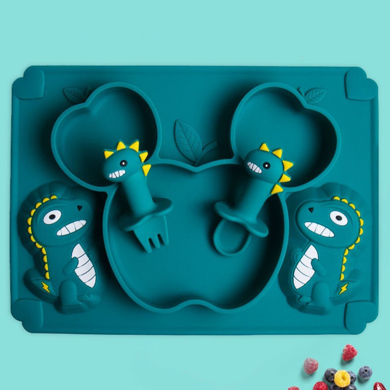 Baby Dinosaur Silicone Tablewa - огляд і ціна Baby Food Utensils Set