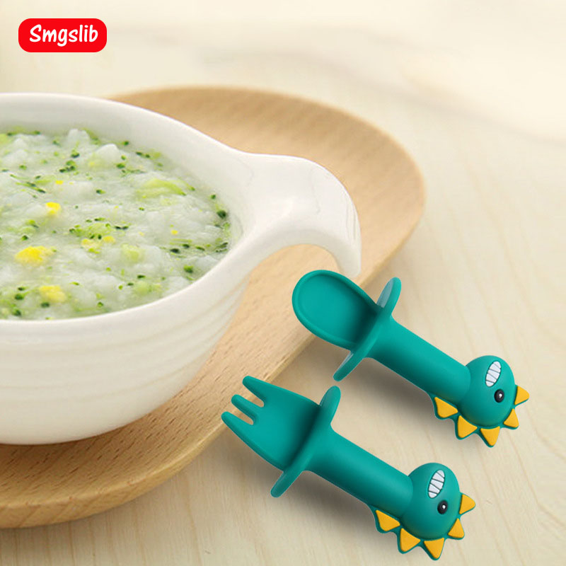 Baby Dinosaur Silicone Tablewa - огляд і ціна Baby Food Utensils Set